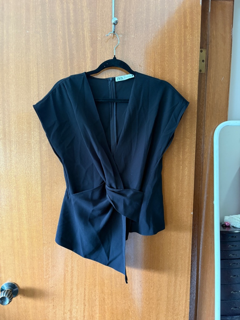 ZARA Black Twist-Front V-Neck Blouse